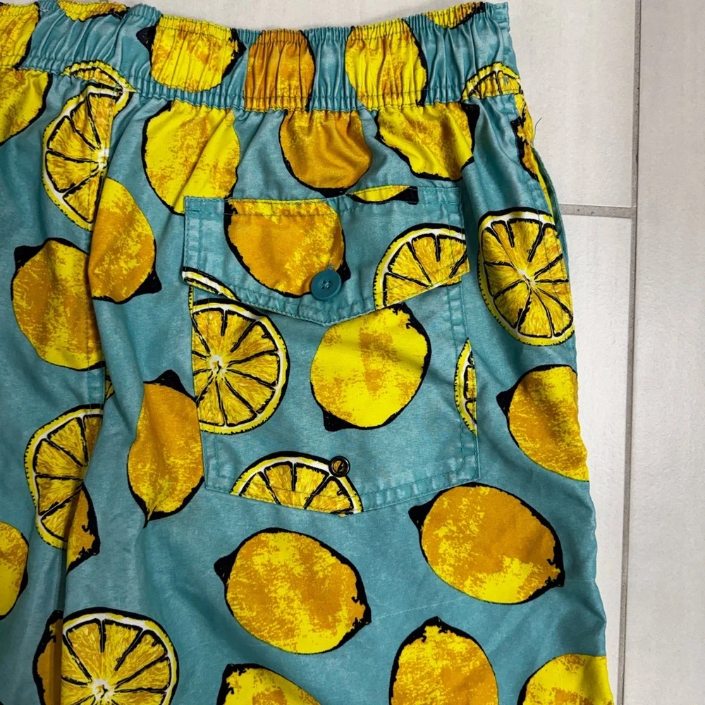 St. John’s Bay Lemon Print Swim Shorts, size Large, 9” inseam